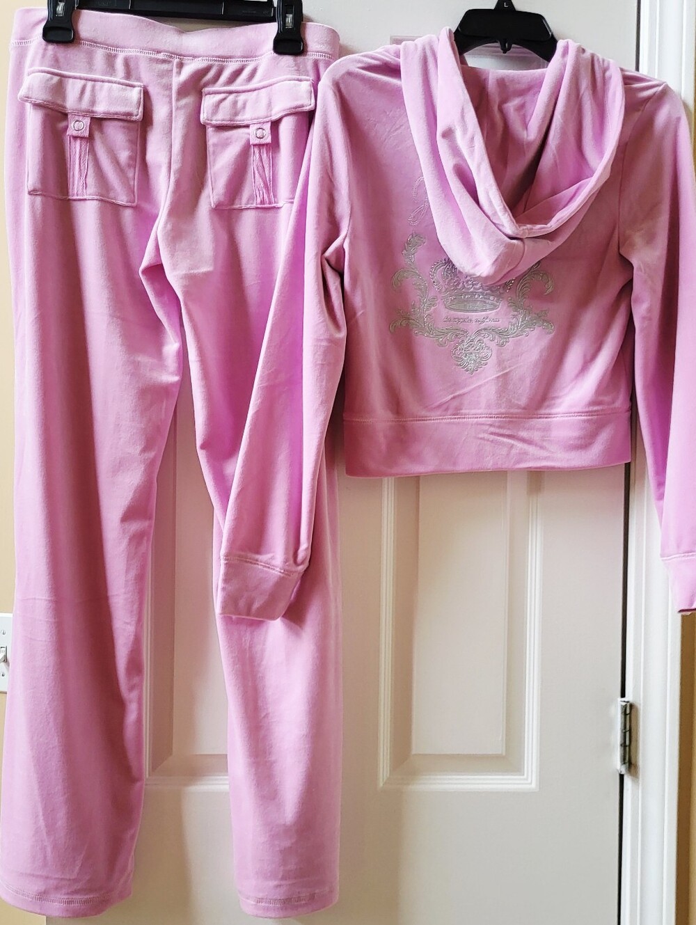 NWT Juicy Couture Velour Tracksuit Set Pink Floral Bloom Sz M Crown Blink Logo